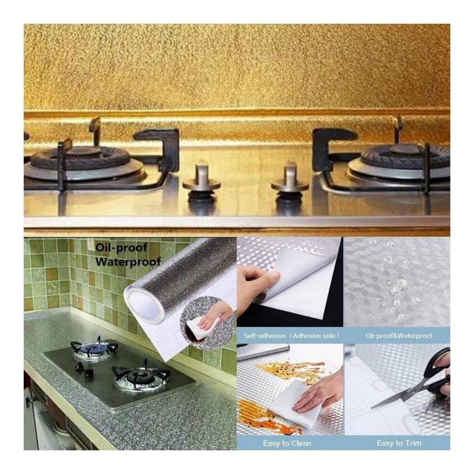 61cm x 2M Self-Adhesive Aluminium Foil Kitchen Sticker, Moisture-Proof and Oil-Proof Backsplash Wallpaper, Heat-Resistant DIY Wall Decal for Cabinets and Countertops