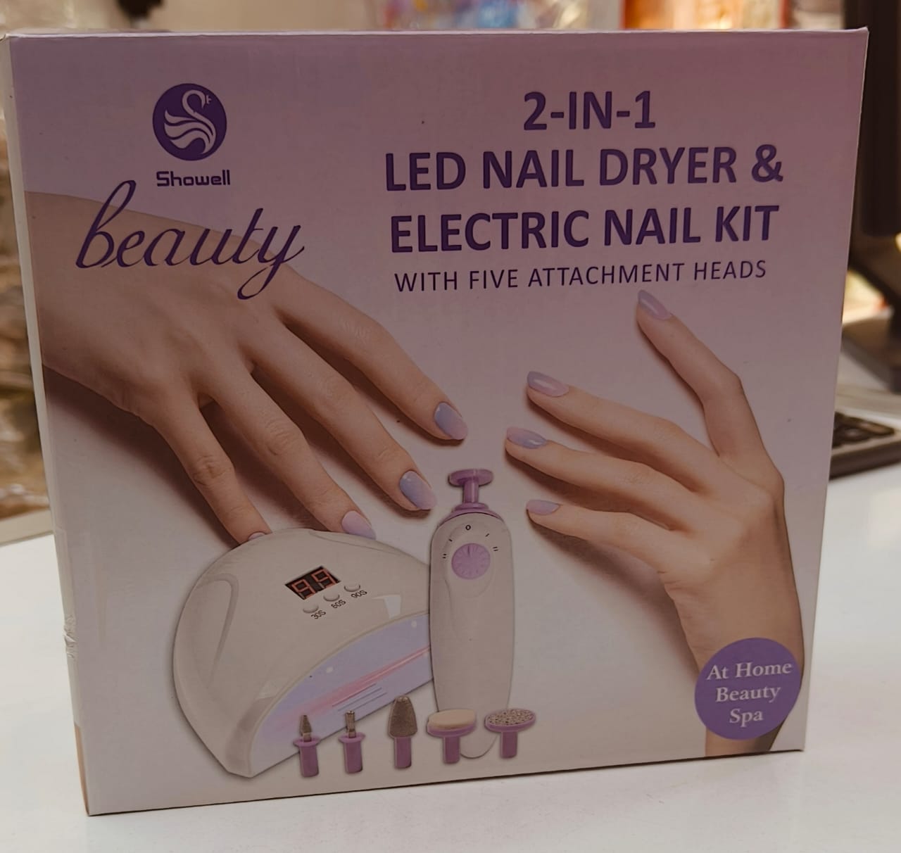 2-in-1 LED Nail Dryer and Electric Nail Kit with 5 Attachments, Professional Nail Care Set for Home Use, Fast Drying UV LED Light, Electric Nail Drill for Manicure Pedicure, Adjustable Speed, Safe and