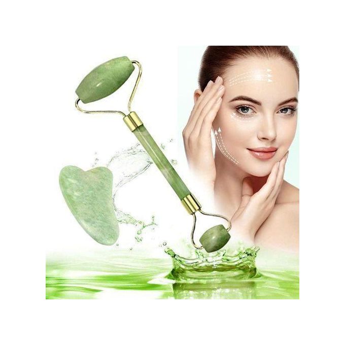 3-in-1 Natural Stone Jade Facial Roller, Guasha & Massager Set - Anti-Wrinkle, Anti-Aging Tool for Firm & Even Skin Tone