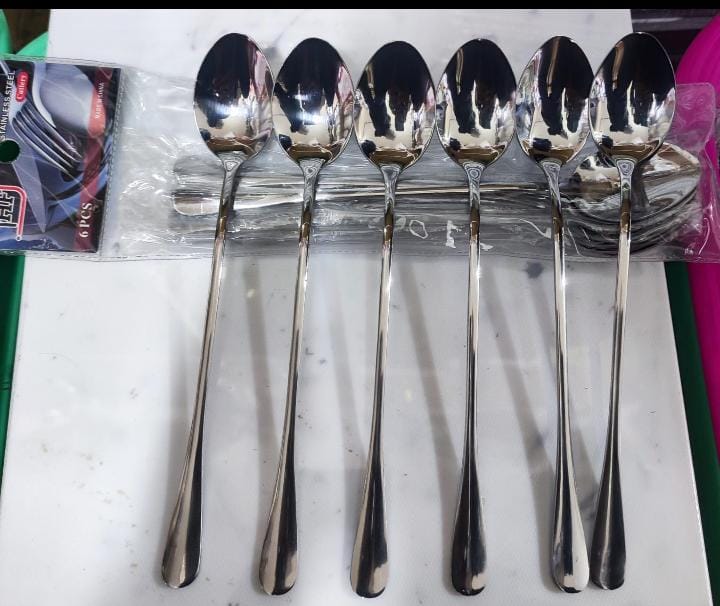 6pc Long Tea Spoon Silver Long Handle Teaspoon Tea Spoon Set, Elegant Stainless Steel Dining Utensils COMBO, Durable & Elegant Cutlery. Perfect for a family.