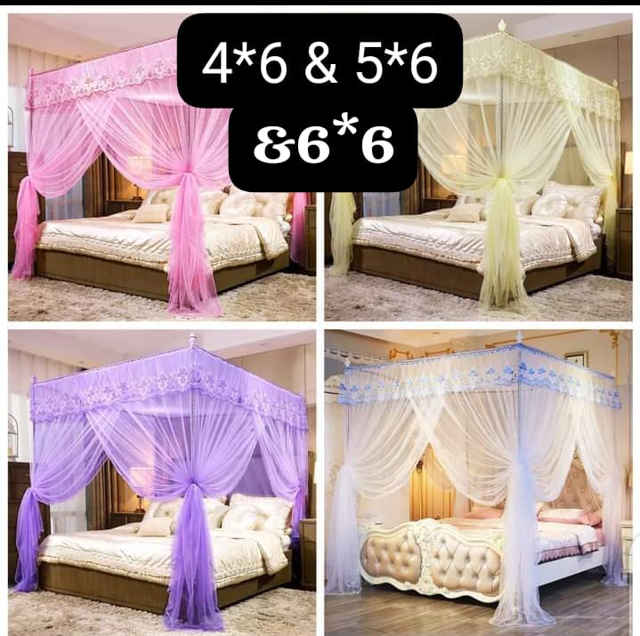 4 stand net rail mosquito net, Colour pink, purple, cream. 1 set