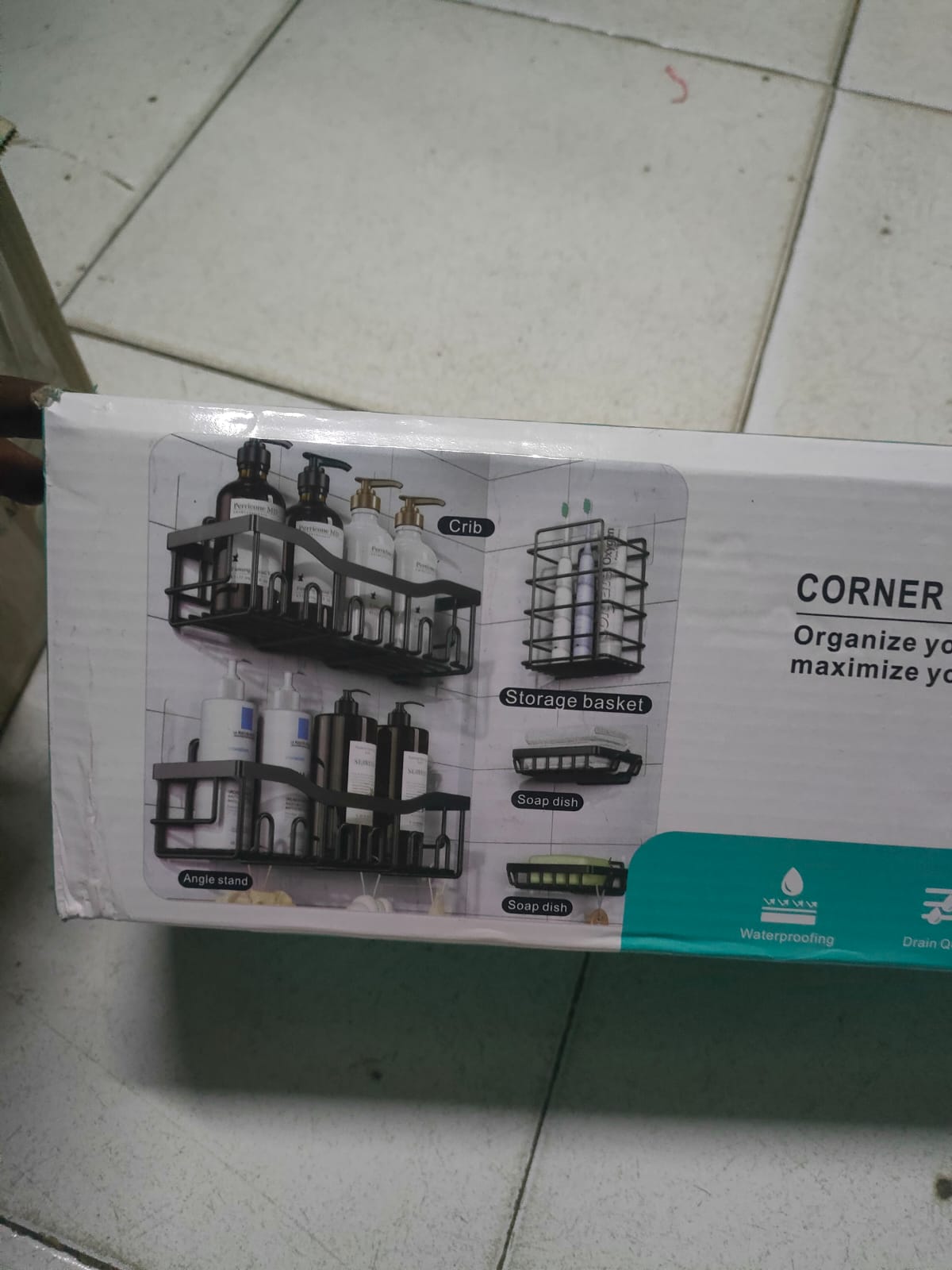 5pcs Set Corner Shower Caddy Shelf/Bathroom Rack Organizer With Adhesive Stickers