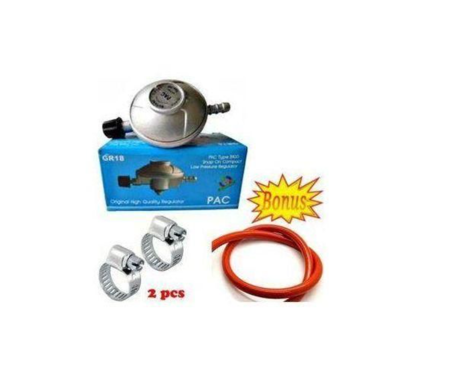 Pac Pressure 6kg Gas Regulator Plus FREE Gas Delivery Hose Pipe 1.5M & Safety Clips For 2 Meko Tabletop Cooker Burner