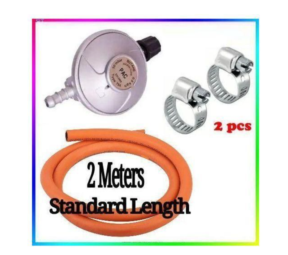 Pac Pressure 6kg Gas Regulator Plus FREE Gas Delivery Hose Pipe 1.5M & Safety Clips For 2 Meko Tabletop Cooker Burner