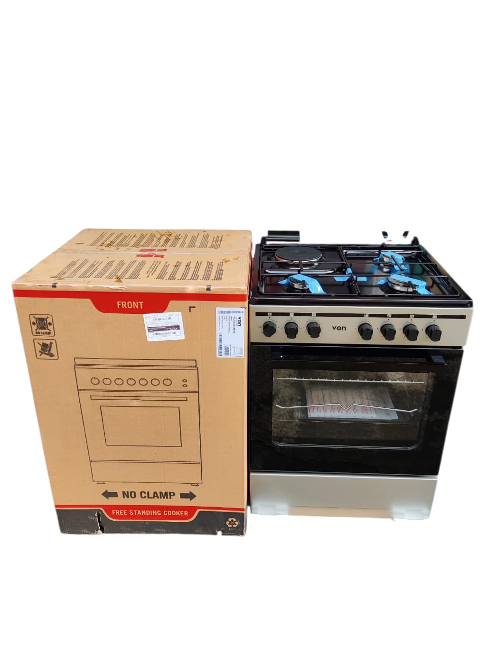 Freestanding Cooker 3 Gas+1 Electric Hotplate Enamel Pan Support with Electric Oven