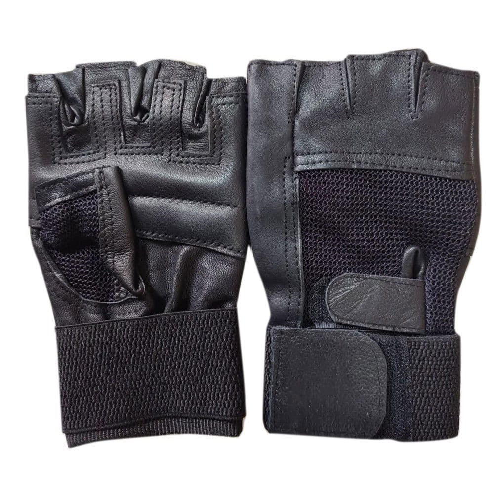 All Sizes High Quality Gym/ Work Out/ Cycling/ Weightlifting Leather Fingerless Gloves