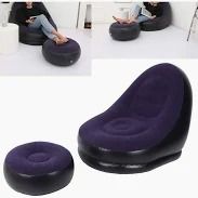 Inflatable sofa seat with foot stool and manual pump .Flocked Surface inflatables Couch, Waterproof Blow Up chair,Comfortable inflatable Couch for Camping,Gaming.