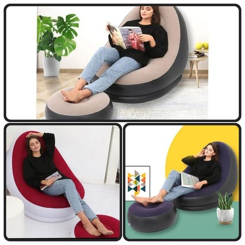 Inflatable sofa seat with foot stool and manual pump .Flocked Surface inflatables Couch, Waterproof Blow Up chair,Comfortable inflatable Couch for Camping,Gaming.