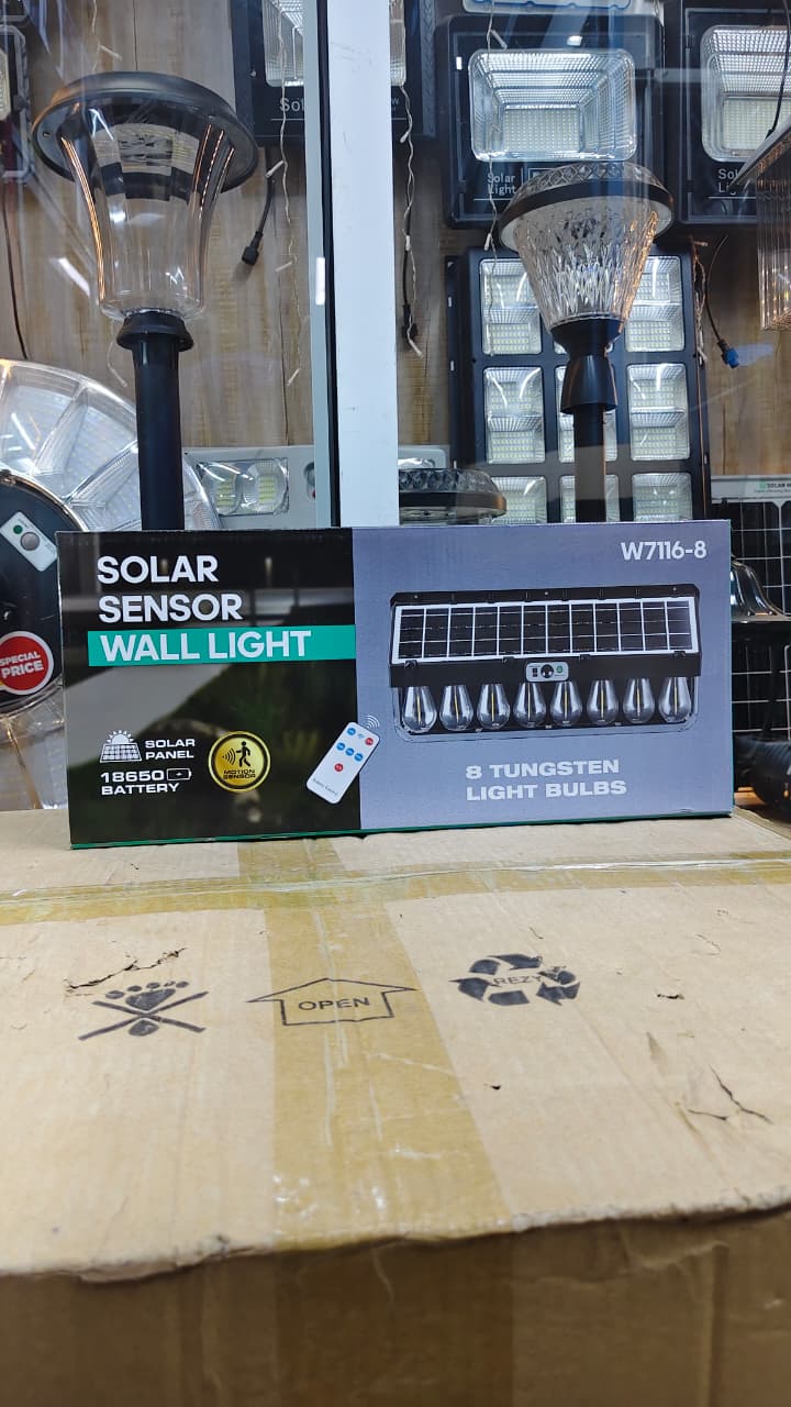 5-Bulbs Solar Sensor Wall Light Illuminate your home, garden, or outdoor space efficiently with this solar-powered 5-bulb wall light. Equipped with motion sensors and smart auto on-off functionality