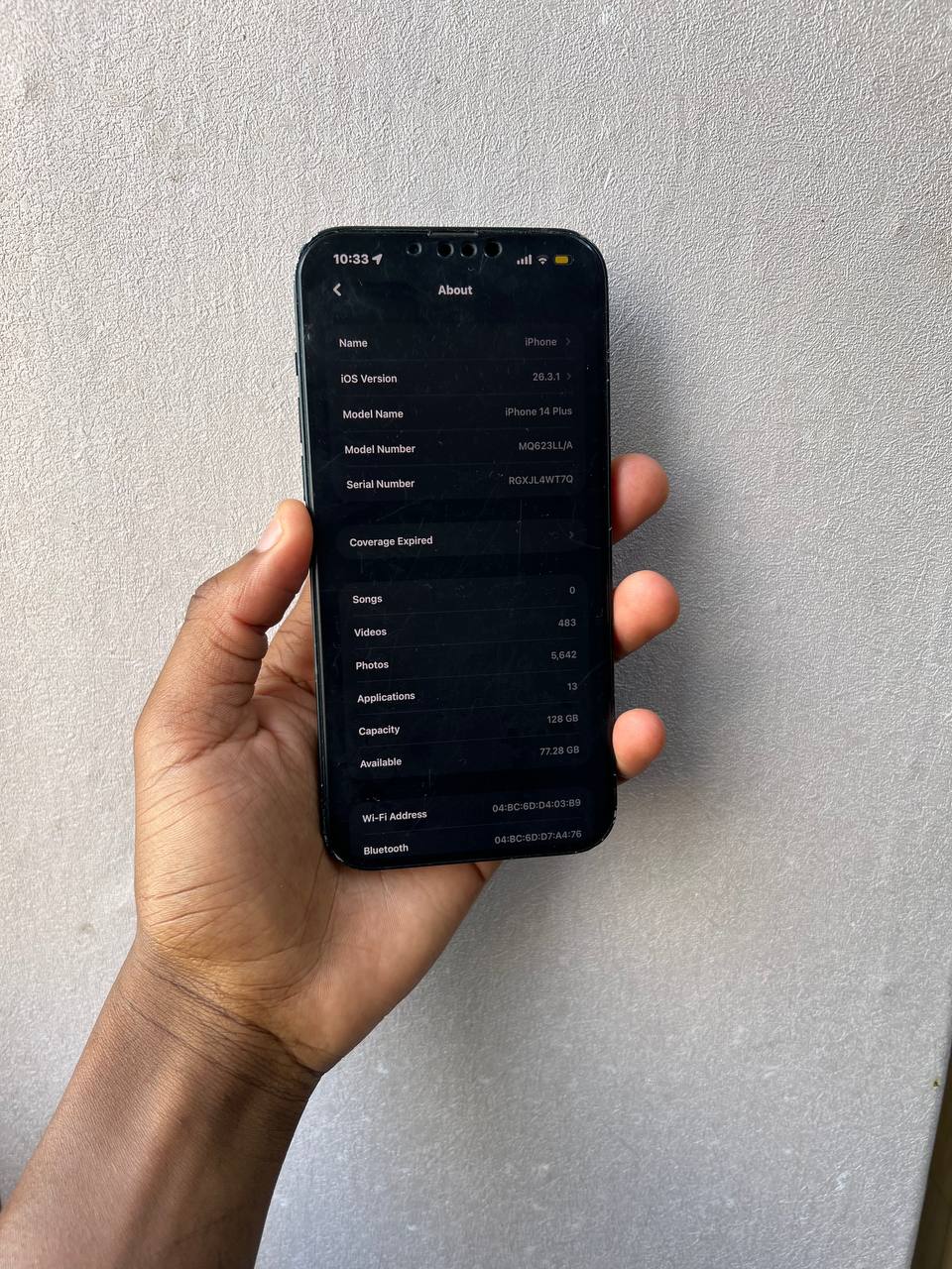 IPHONE 14 PLUS IS A 6.7-INCH SMARTPHONE WITH A15 BIONIC CHIP, DUAL 12MP CAMERAS, 83% LONG BATTERY LIFE, 5G SUPPORT, AND IOS, LARGE DISPLAY USE NOTHING REPLACED.