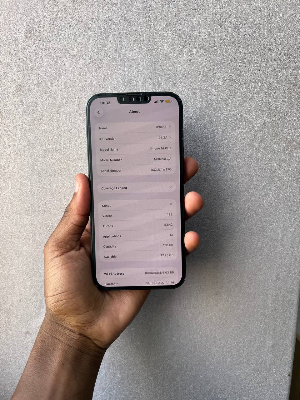 IPHONE 14 PLUS IS A 6.7-INCH SMARTPHONE WITH A15 BIONIC CHIP, DUAL 12MP CAMERAS, 83% LONG BATTERY LIFE, 5G SUPPORT, AND IOS, LARGE DISPLAY USE NOTHING REPLACED.