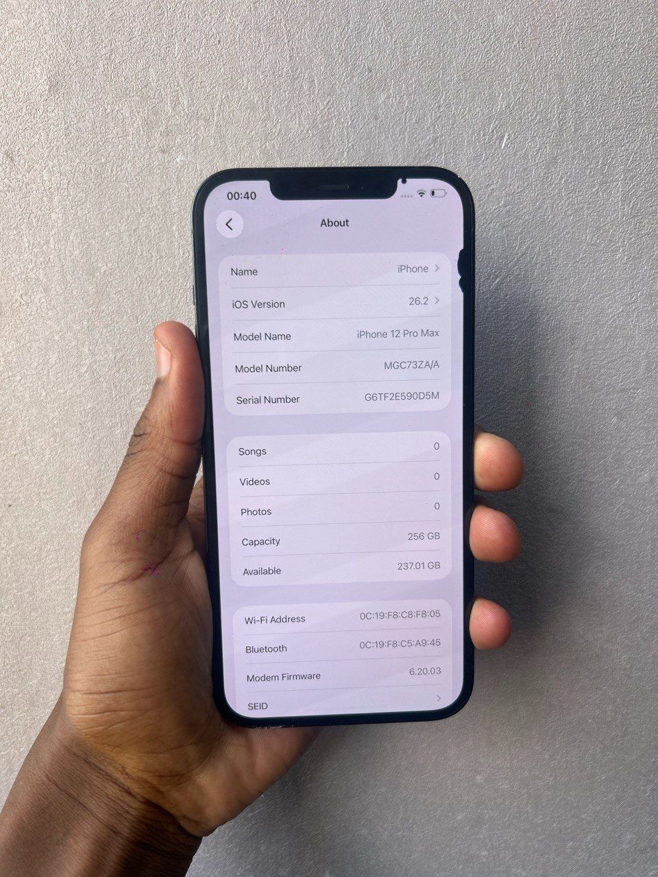 IPHONE 12 PRO MAX – 256GB STORAGE, 82% BATTERY HEALTH, FULLY FUNCTIONAL WITH SMOOTH PERFORMANCE, ONLY MINOR BLACK SCREEN PATCHES THAT DO NOT AFFECT USAGE OR OVERALL EXPERIENCE.
