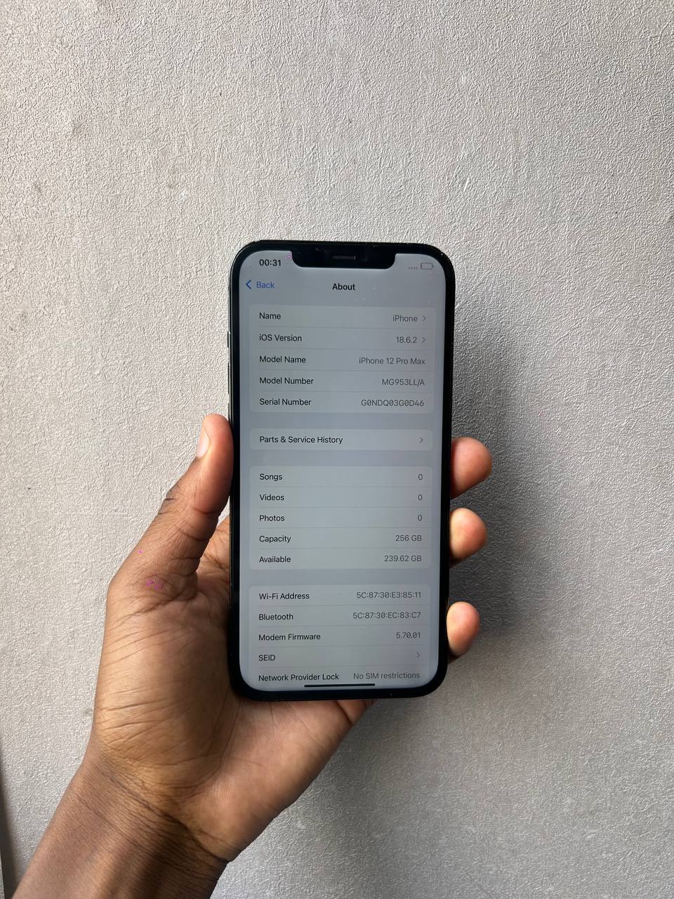 IPHONE 12 PRO MAX – 256GB, 91% BATTERY HEALTH, FULLY FUNCTIONAL, NOTE: ORIGINAL PARTS WERE PROFESSIONALLY REPLACED, DEVICE RUNS SMOOTHLY WITH EXCELLENT PERFORMANCE AND NO FUNCTIONAL ISSUES.