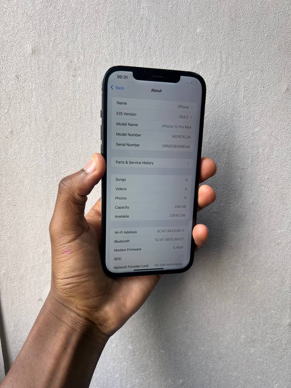 IPHONE 12 PRO MAX – 256GB, 91% BATTERY HEALTH, FULLY FUNCTIONAL, NOTE: ORIGINAL PARTS WERE PROFESSIONALLY REPLACED, DEVICE RUNS SMOOTHLY WITH EXCELLENT PERFORMANCE AND NO FUNCTIONAL ISSUES.