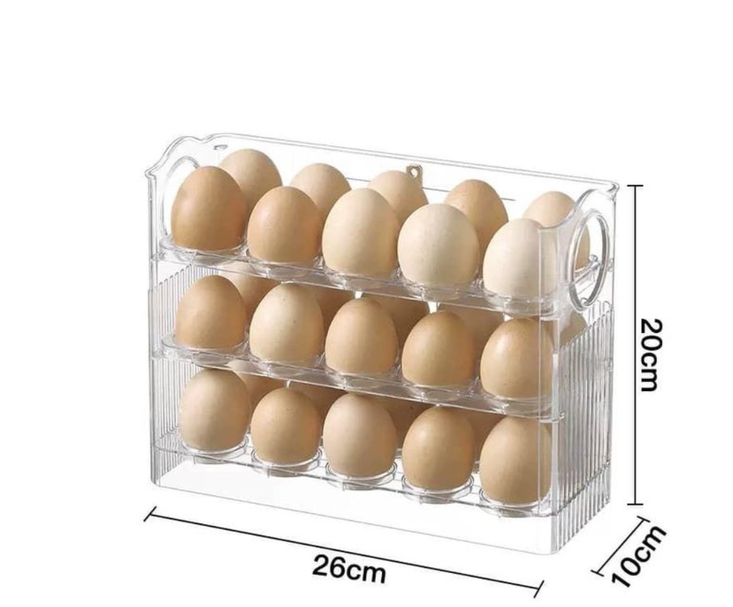 30-Piece Egg Storage Tray with Roll-Up Flip Lid – Fridge Organizer Egg Holder Container