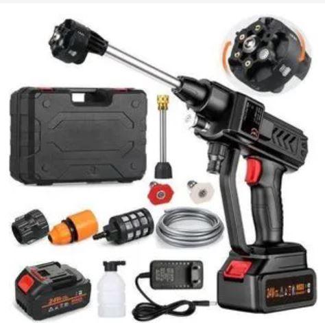 Wireless Car Wash Spray Gun Machine with Portable Lithium Battery, High Pressure Cordless Water Gun Cleaner with 2 Batteries for Car, Garden & Home Cleaning