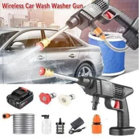 Wireless Car Wash Spray Gun Machine with Portable Lithium Battery, High Pressure Cordless Water Gun Cleaner with 2 Batteries for Car, Garden & Home Cleaning