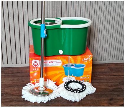 360° Spin Mop & Bucket Set with Wringer, Microfiber Floor Cleaning Mop, Adjustable Handle, Easy Drain System