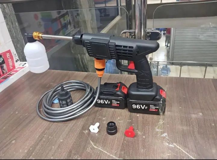 Wireless Car Wash Spray Gun Machine with Portable Lithium Battery – Cordless High Pressure Washer, Rechargeable Power Cleaner with Foam Bottle, Multi Nozzle & Self-Priming Water System