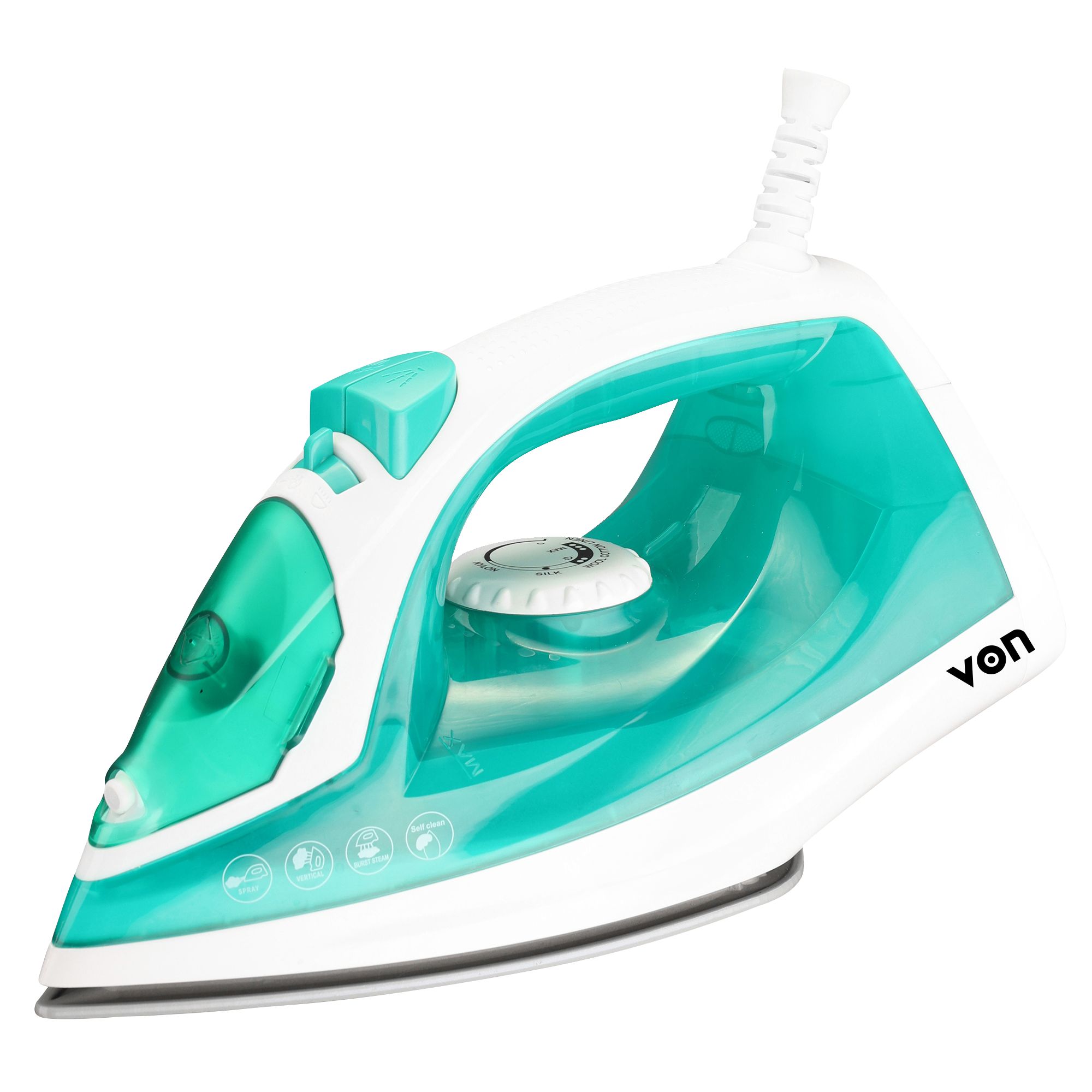Von Steam Iron 1600W with Powerful Steam Burst, Non-Stick Soleplate, Adjustable Temperature Control, Vertical Steam Function, Anti-Drip System, Self-Cleaning Feature, Fast Heating Iron Box