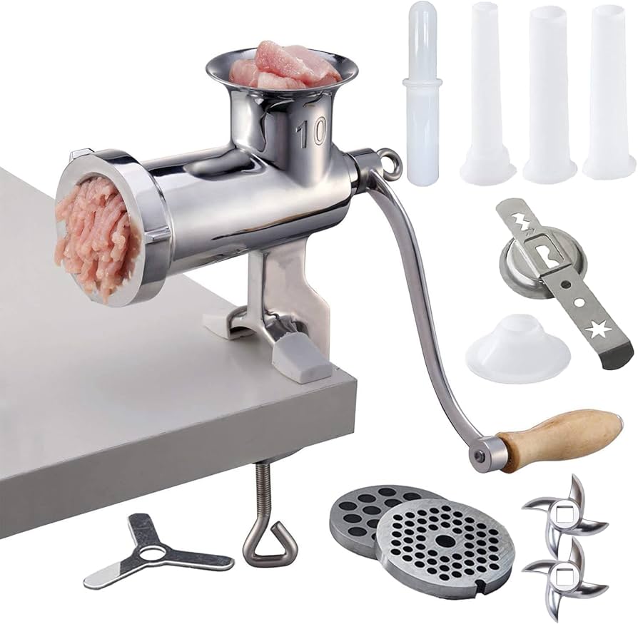 12-Inch Alloy Manual Meat Mincer Grinder Heavy Duty Hand Crank with Stainless Steel Blades, Clamp-On Kitchen Meat Grinder for Sausage, Beef, Chicken, Vegetables Durable Food Processor