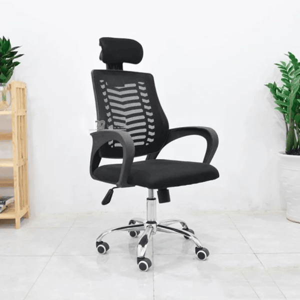 Secretarial Mesh Office Chair with Headrest.Ergonomic design for optimal comfort during extended periods of sitting High-quality mesh material promotes breathability and airflow Adjustable headrest