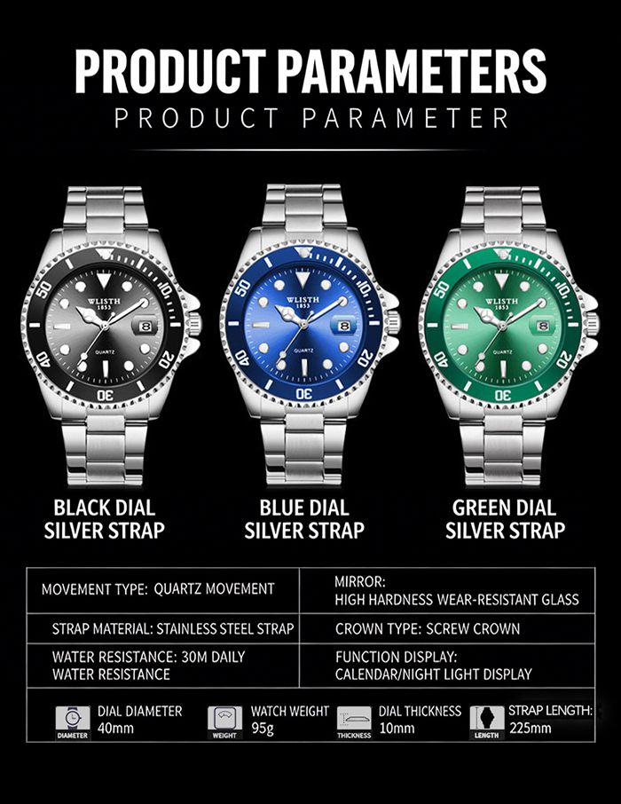 Men Rotatable Bezel Blue Dial Luminous Watch Gold Stainless Steel Band Waterproof Analog Quartz Watches(Gift box giveaway)