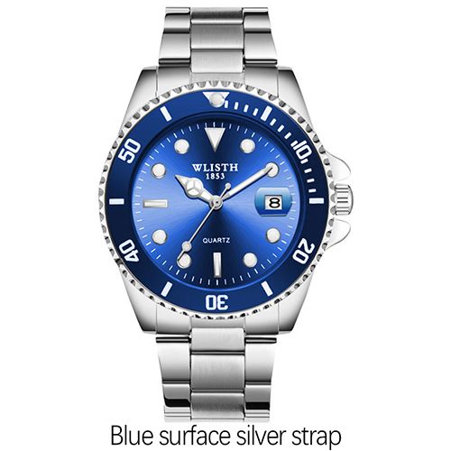Men Rotatable Bezel Blue Dial Luminous Watch Gold Stainless Steel Band Waterproof Analog Quartz Watches(Gift box giveaway)
