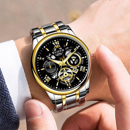 Skeleton Watch for Men Stainless Steel Chronograph Watch for Men Classic Waterproof Mens Watches with Date Luxury Business Men's Analog Wrist Watches(gift box)