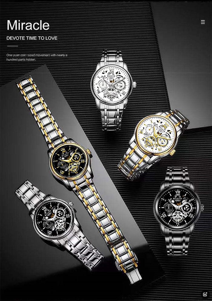 Skeleton Watch for Men Stainless Steel Chronograph Watch for Men Classic Waterproof Mens Watches with Date Luxury Business Men's Analog Wrist Watches(gift box)