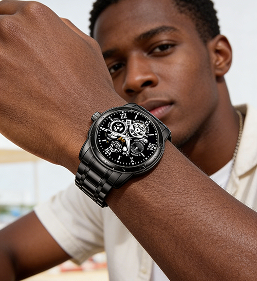 Skeleton Watch for Men Stainless Steel Chronograph Watch for Men Classic Waterproof Mens Watches with Date Luxury Business Men's Analog Wrist Watches(gift box)