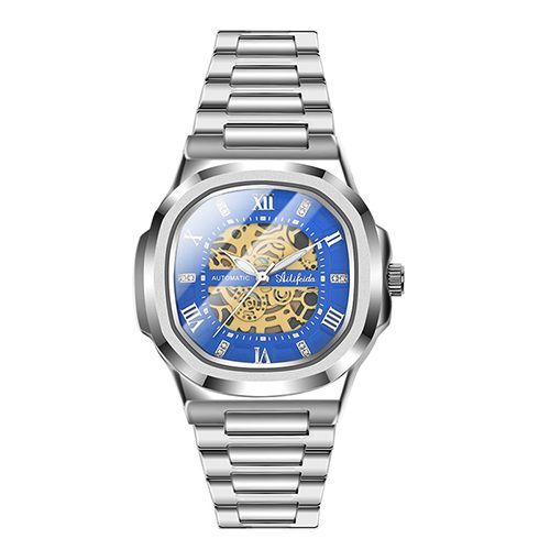Men's Skeleton Automatic Watch: Stainless Steel Band, Sapphire Crystal Mirror, Luminous, 30M Waterproof – Ideal for Business, Casual & Daily Use for Modern Men (Blue/Black/Gold/Black-Gold)