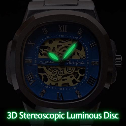 Men's Skeleton Automatic Watch: Stainless Steel Band, Sapphire Crystal Mirror, Luminous, 30M Waterproof – Ideal for Business, Casual & Daily Use for Modern Men (Blue/Black/Gold/Black-Gold)