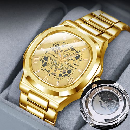 Men's Skeleton Automatic Watch: Stainless Steel Band, Sapphire Crystal Mirror, Luminous, 30M Waterproof – Ideal for Business, Casual & Daily Use for Modern Men (Blue/Black/Gold/Black-Gold)