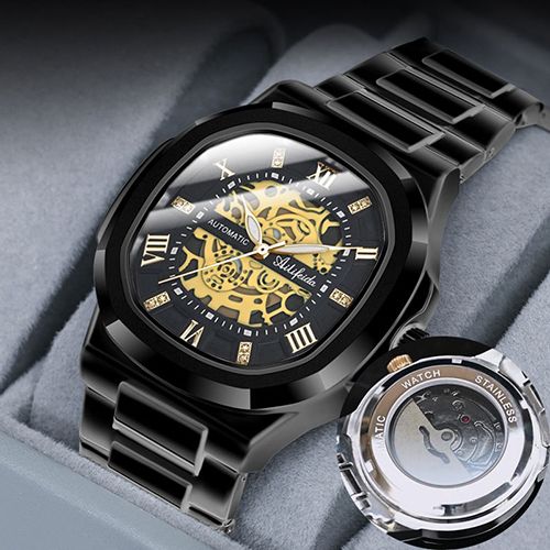 Men's Skeleton Automatic Watch: Stainless Steel Band, Sapphire Crystal Mirror, Luminous, 30M Waterproof – Ideal for Business, Casual & Daily Use for Modern Men (Blue/Black/Gold/Black-Gold)