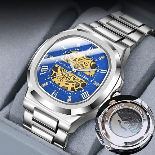 Men's Skeleton Automatic Watch: Stainless Steel Band, Sapphire Crystal Mirror, Luminous, 30M Waterproof – Ideal for Business, Casual & Daily Use for Modern Men (Blue/Black/Gold/Black-Gold)