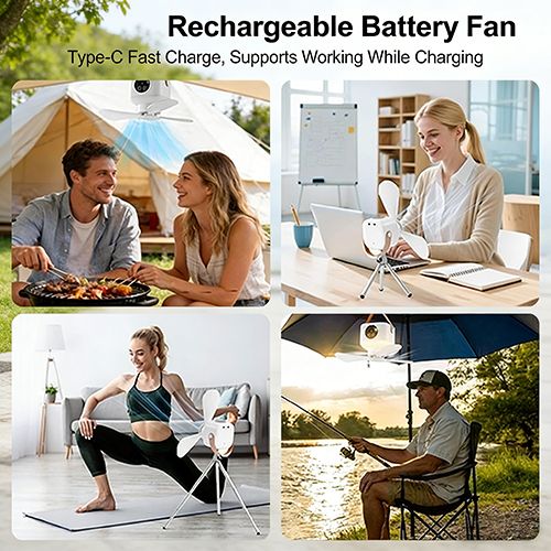 Portable Camping Ceiling Fan,LED Hanging Tent Fan With Remote&Timer,  Rechargeable Battery, 360° Adjustable Head, 4 Speeds&Brightness for Tent,Camping,RV,Travel,BBQ,Fishing