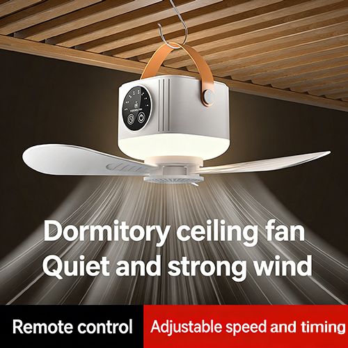 Portable Camping Ceiling Fan,LED Hanging Tent Fan With Remote&Timer,  Rechargeable Battery, 360° Adjustable Head, 4 Speeds&Brightness for Tent,Camping,RV,Travel,BBQ,Fishing