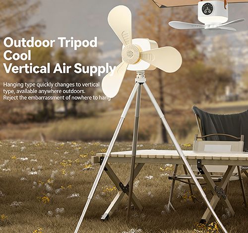 Portable Camping Ceiling Fan,LED Hanging Tent Fan With Remote&Timer,  Rechargeable Battery, 360° Adjustable Head, 4 Speeds&Brightness for Tent,Camping,RV,Travel,BBQ,Fishing