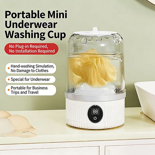 Portable Washing Machine, Underwear Washer, Small Washing Machines, Mini Washing Rechargeable Cordless Washing-Machine, Laundry Cup for Bra, Underwear, Socks (1 L capacity)