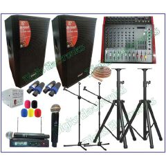 Yamaha Full Public Address System 15 Inches 4000 Watts PA Speakers + 8 Channel Powered Mixer Mixer + Wireless Microphone