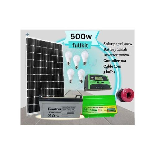 Solarmax 500Watts Solar Panel Full KIT +200Ah Solar Battery +1000W Solar Power Inverter + 30 Ah Solar Charge Controller +5 DC Bulb +10M Cable