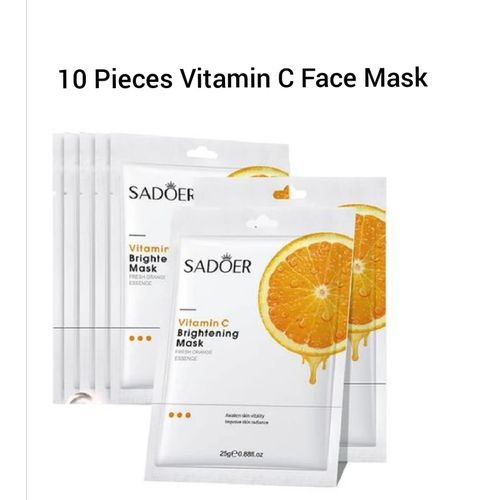 SADOER 10 Pieces Vitamin C Sheet Face Masks-Moisturizing, Anti-Aging & Skin Firming, Hydrating & Brightening Sheet Mask - Cruelty-Free Skincare for All