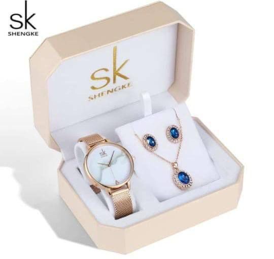 Stylish & Complete! Watch, Necklace & Earrings Set — Ready to Gift