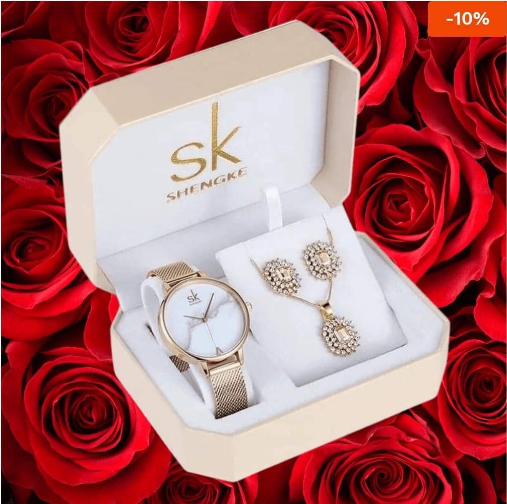 Stylish & Complete! Watch, Necklace & Earrings Set — Ready to Gift