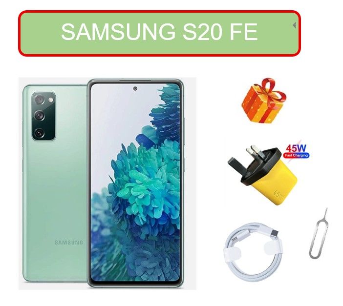 REFURBISHED Samsung Galaxy S20FE 128GB +6GB, 6.5" , DUAL SIM, AMOLED SCREEN UNLOCKED, LIKE NEW, GRADE A + FREE 45WTTS FAST CHARGER  PLUG, FAST CHANGING DATA CABLE, AND SIM TRAY PIN