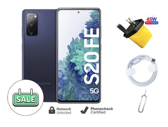 REFURBISHED Samsung Galaxy S20FE 128GB +6GB, 6.5" , DUAL SIM, AMOLED SCREEN UNLOCKED, LIKE NEW, GRADE A + FREE 45WTTS FAST CHARGER  PLUG, FAST CHANGING DATA CABLE, AND SIM TRAY PIN