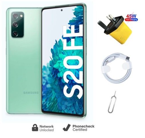 REFURBISHED Samsung Galaxy S20FE 128GB +6GB, 6.5" , DUAL SIM, AMOLED SCREEN UNLOCKED, LIKE NEW, GRADE A + FREE 45WTTS FAST CHARGER  PLUG, FAST CHANGING DATA CABLE, AND SIM TRAY PIN
