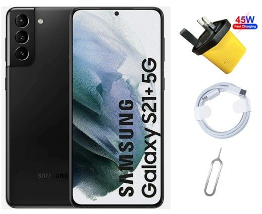 Refurbished Samsung Galaxy S21+, 256GB + 8GB, Dual Sim, Unlocked, Original Screen, 12MP Camera 4800mAh Battery, Free 45W Adapter, fast charging data cable, SIM ejector pin