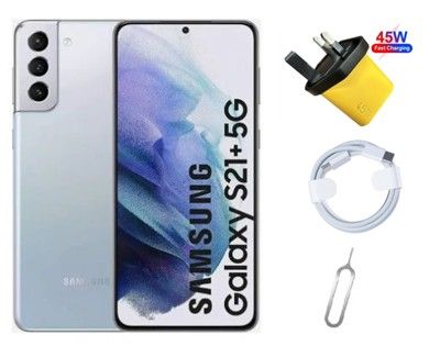 Refurbished Samsung Galaxy S21+, 256GB + 8GB, Dual Sim, Unlocked, Original Screen, 12MP Camera 4800mAh Battery, Free 45W Adapter, fast charging data cable, SIM ejector pin
